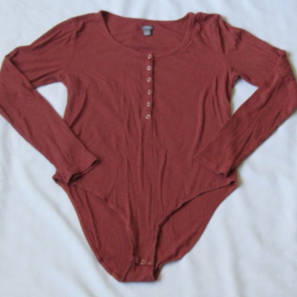 Aerie Ribbed Henley Rust Orange Bodysuit